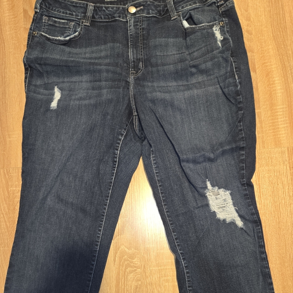 Lane Bryant Dark Blue Distressed Straight Leg Jeans